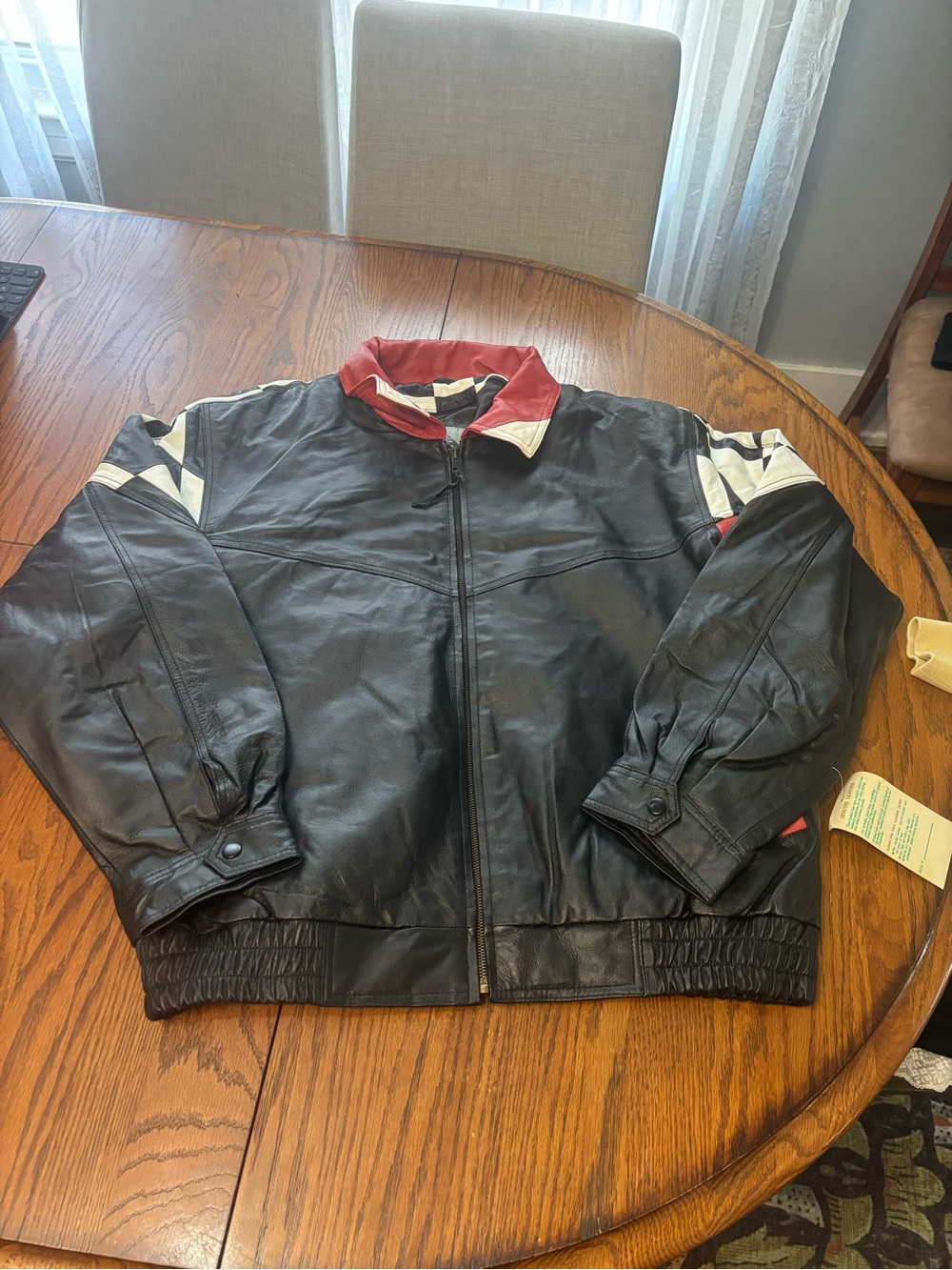 VTG NWT Burk's Bay black checkered mens leather bomber jacket motorcycle XXL